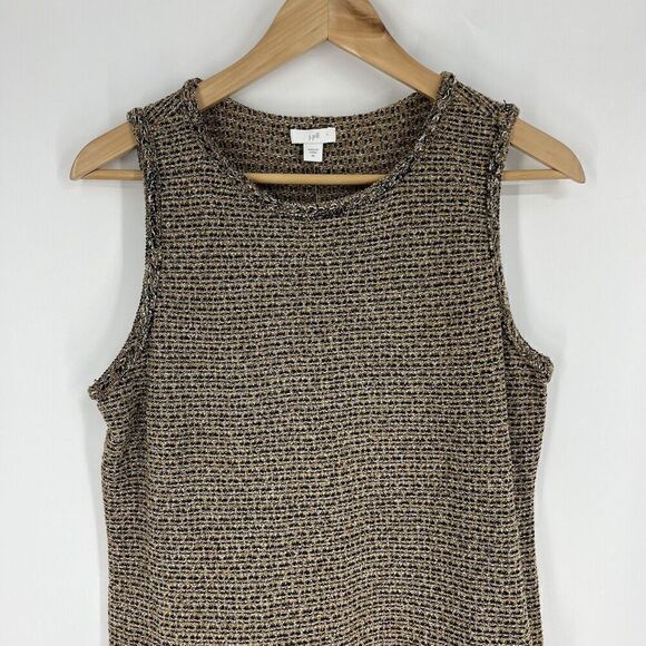 J Jill Dress Size XS Womens Butterscotch Tweed Knit Shift Jumper Pocket Fringe - Picture 2 of 9